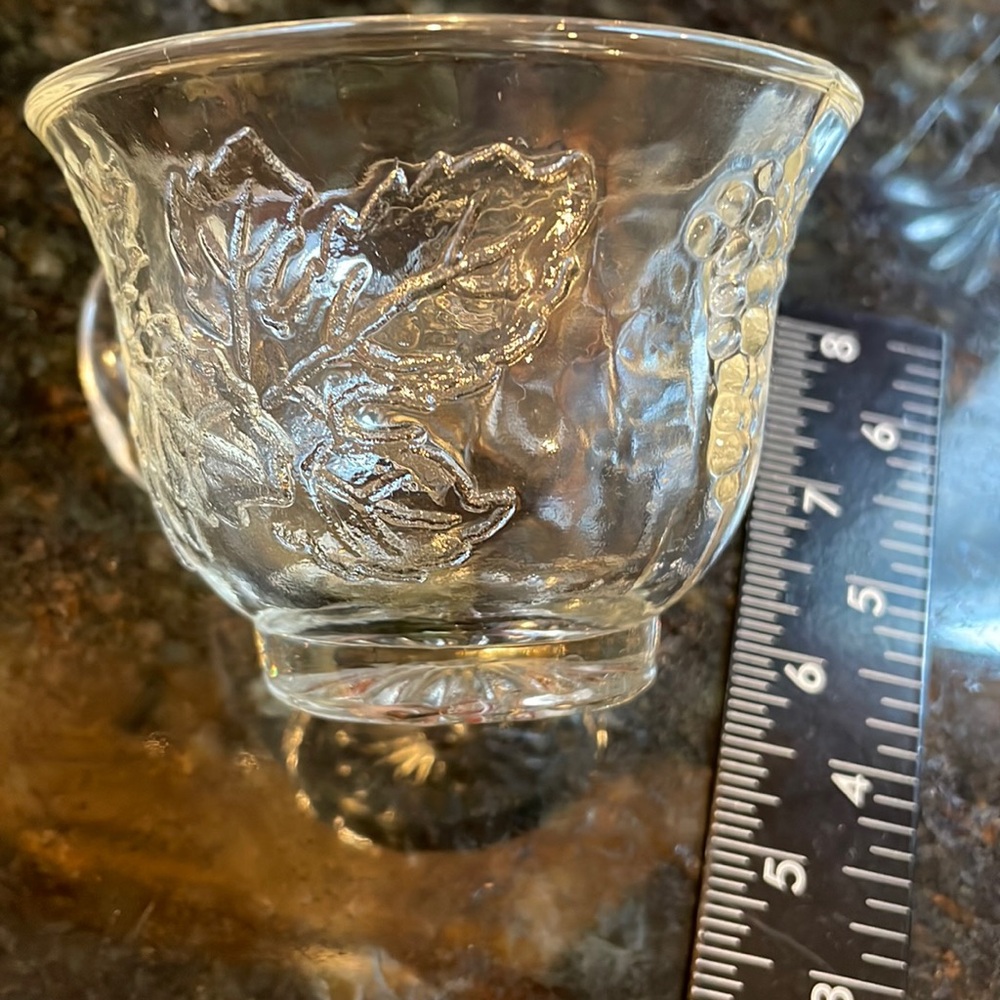 (6) Vintage Indiana Glass Princess Clear With Grape Pattern Punch 4 oz cups